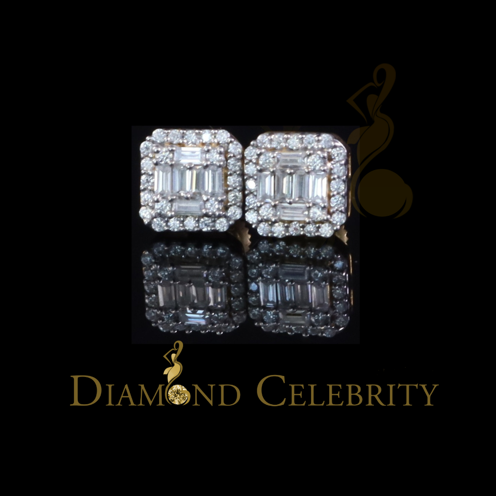 DiamondCelebritees Men's/Womens 925 Silver Yellow 0.25ct VVS 'D' Moissanite Square Stud Earrings