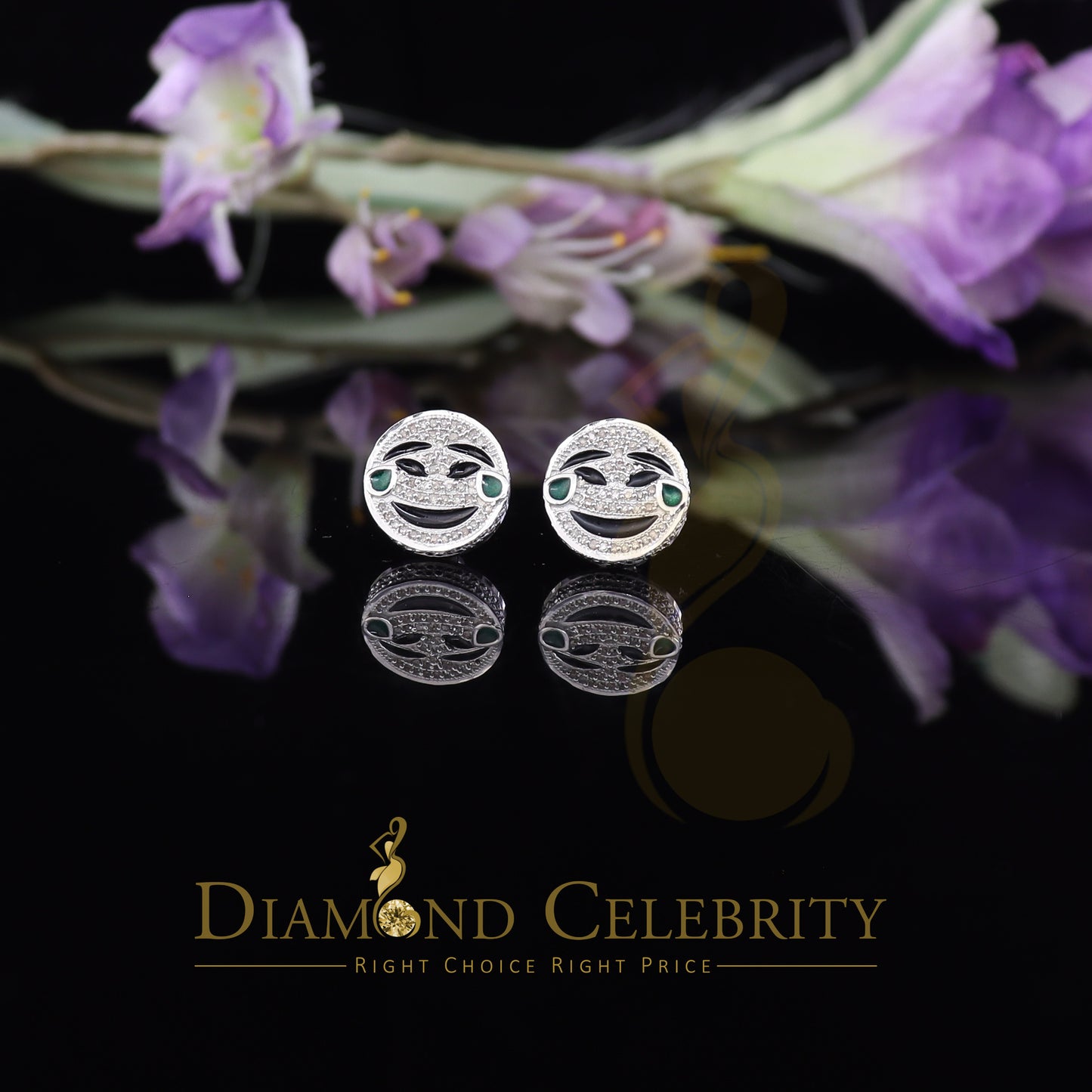 DiamondCelebritees 925 Sterling White Silver 0.33ct Diamond Hip Hop Men's & Women's Emoji Earrings