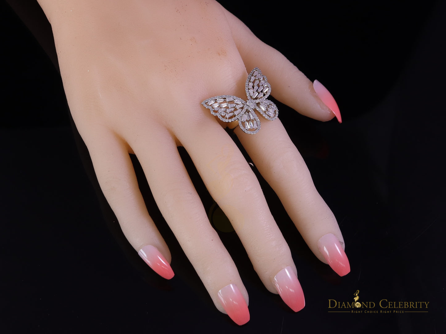 DiamondCelebritees Womens 925 Silver Yellow 1.75ct VVS 'D' Moissanite Butterfly Rings