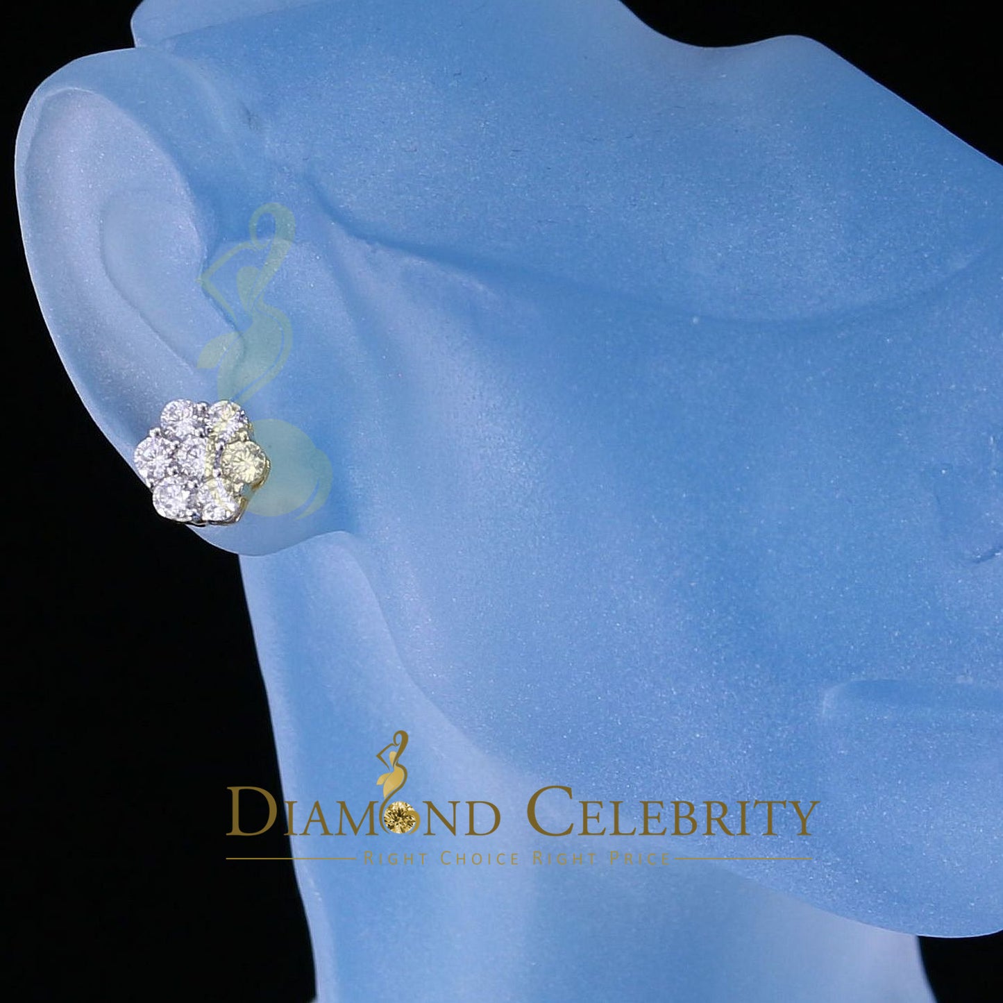 DiamondCelebritees 2.66ct Cubic Zirconia 925 Yellow Silver Women's & Men's Hip Hop Floral Earrings