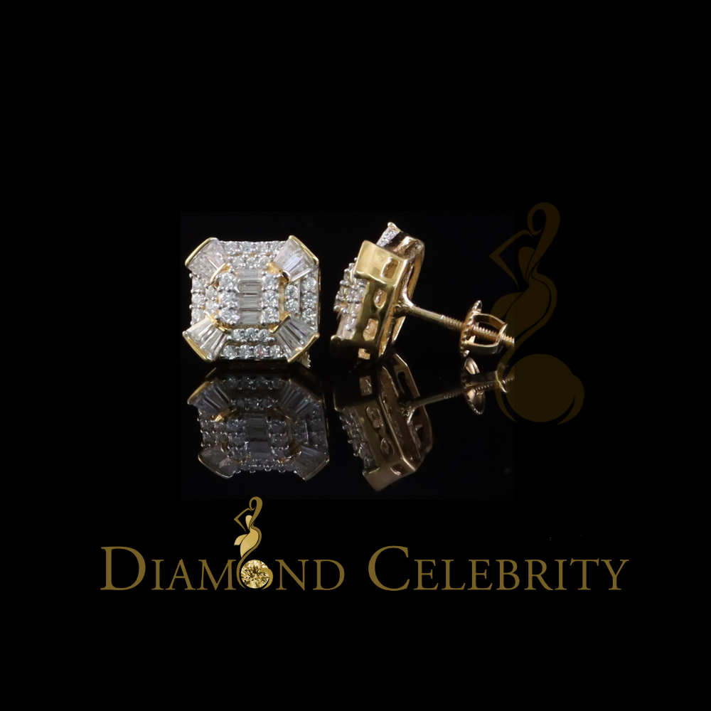 DiamondCelebritees 925 Yellow Silver 1.25ct VVS 'D' Moissanite Rectangle Stud Earring Men's/Womens