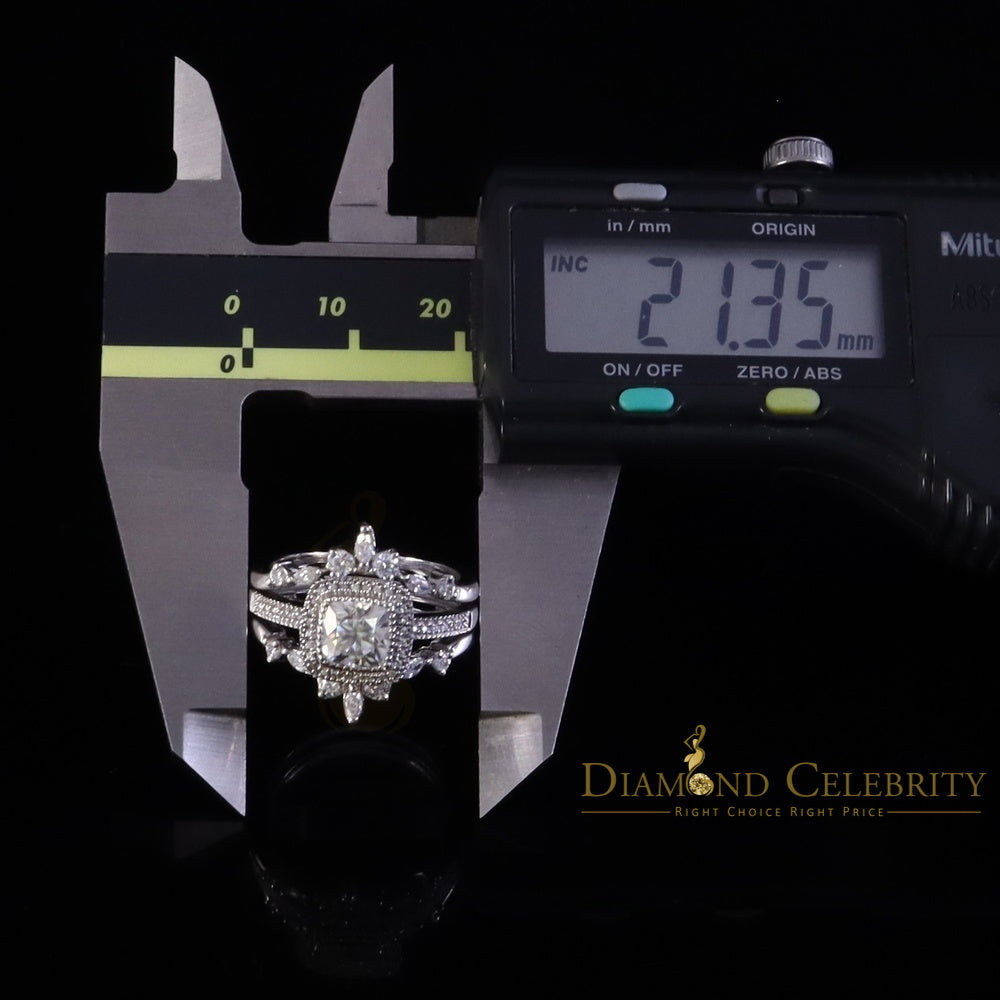 DiamondCelebritees Enhancer Guard Wrap Insert Cushion Moissanite 1.75ct VVS D White Silver Ring SZ7