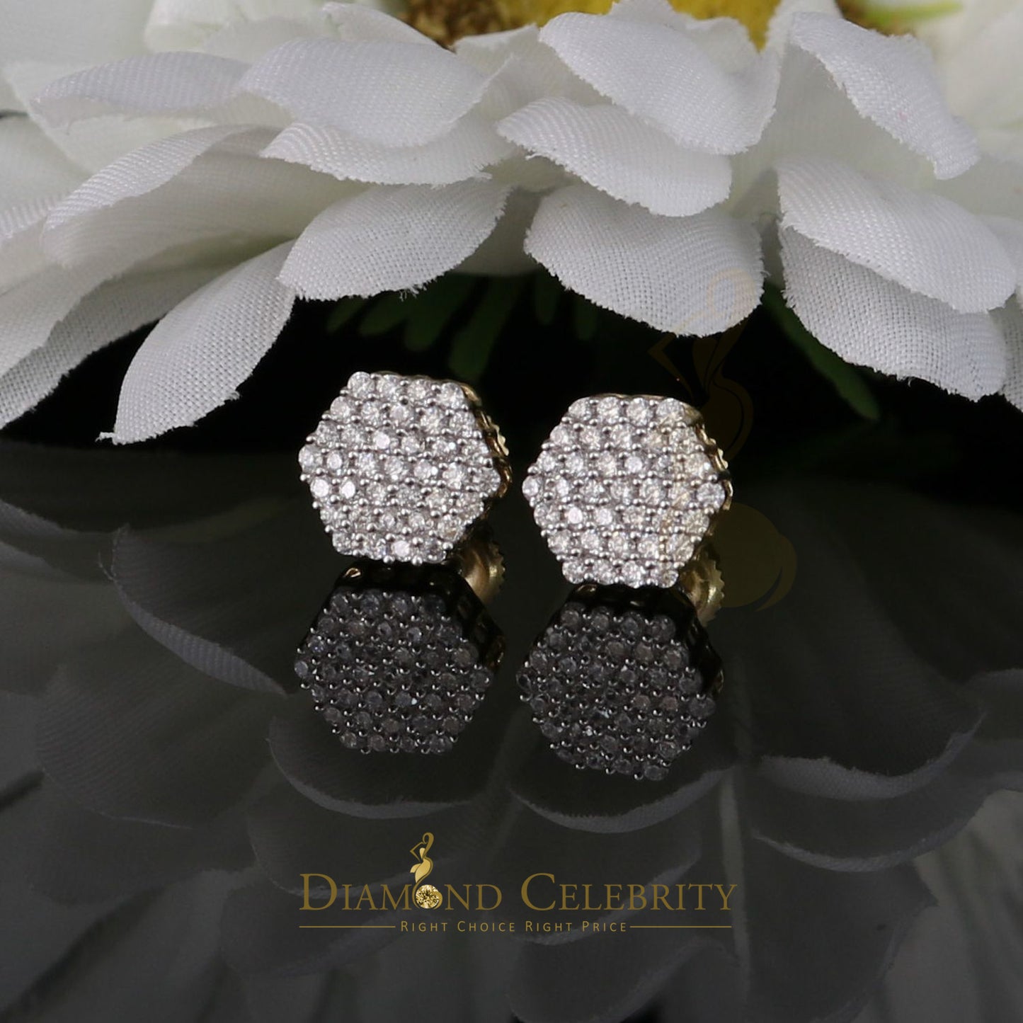 DiamondCelebritees 925 Yellow Silver Hip Hop 0.74ct Cubic Zirconia Women's & Men's Hexagon Earrings