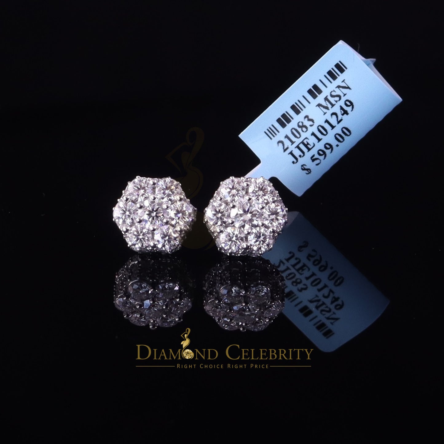 Diamondcelebritees Men's/Women's 925 Silver White 2.00ct VVS 'D' Moissanite Floral Stud Earrings