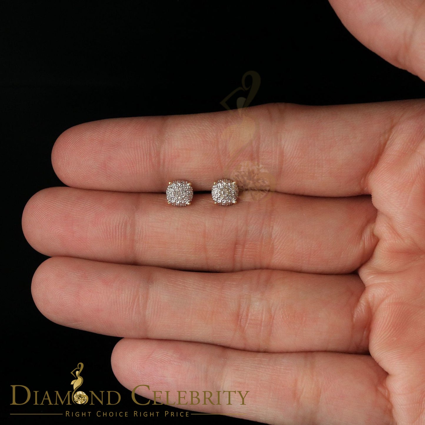 DiamondCelebritees 0.05ct Real Diamond 925 Sterling Silver Yellow For Men's & Women's Round Earring