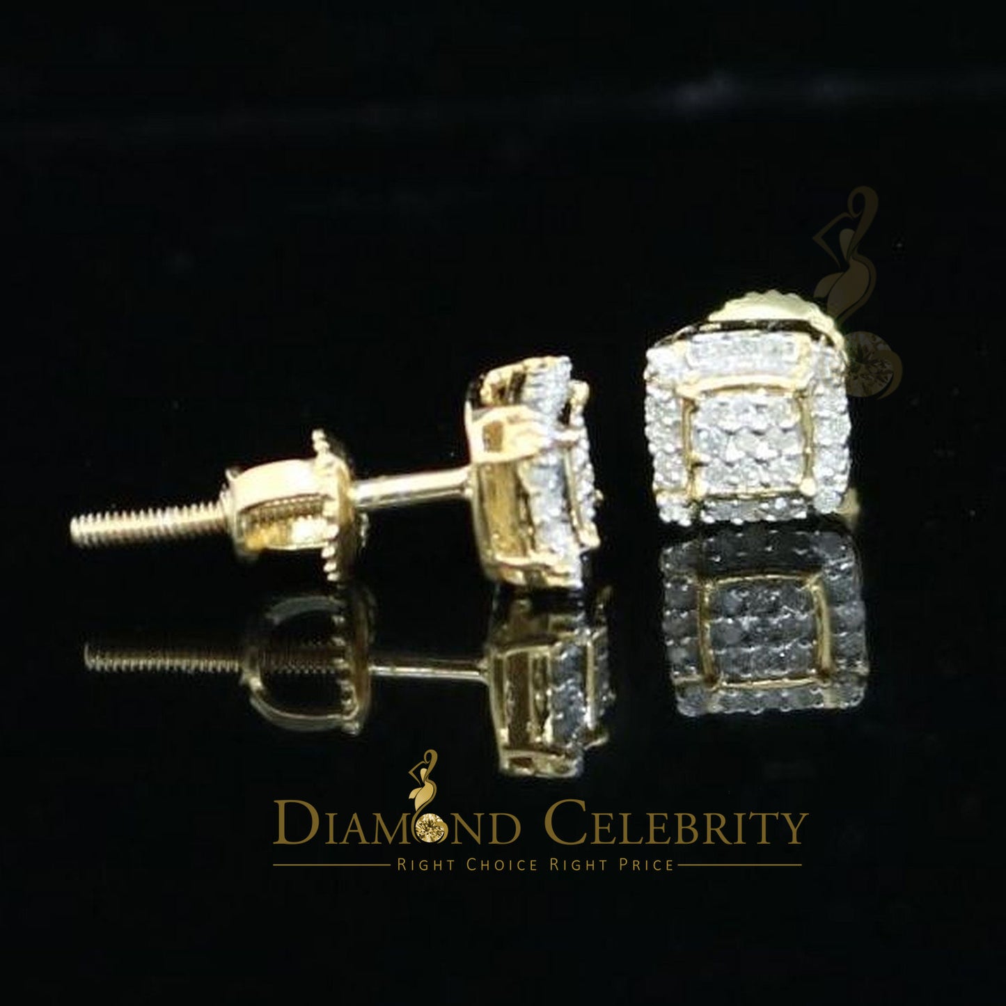 DiamondCelebritees 0.10ct Diamond 925 Sterling Silver Yellow Square Earring For Men's / Women's