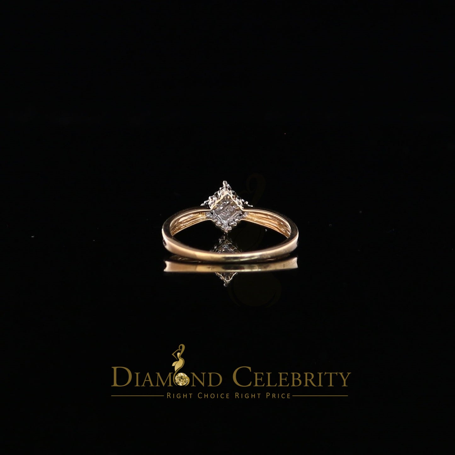 DiamondCelebritees Real 14kt Yellow Gold with 0.12CT Real Diamond Ring Square Shape Womens Size 7