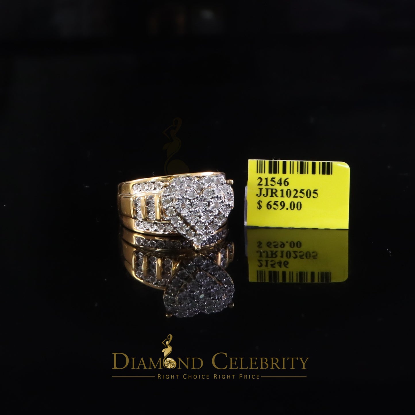DiamondCelebritees Real Diamond 0.33ct Cindarella 925 Yellow Silver Women Engagement Heart Ring SZ7