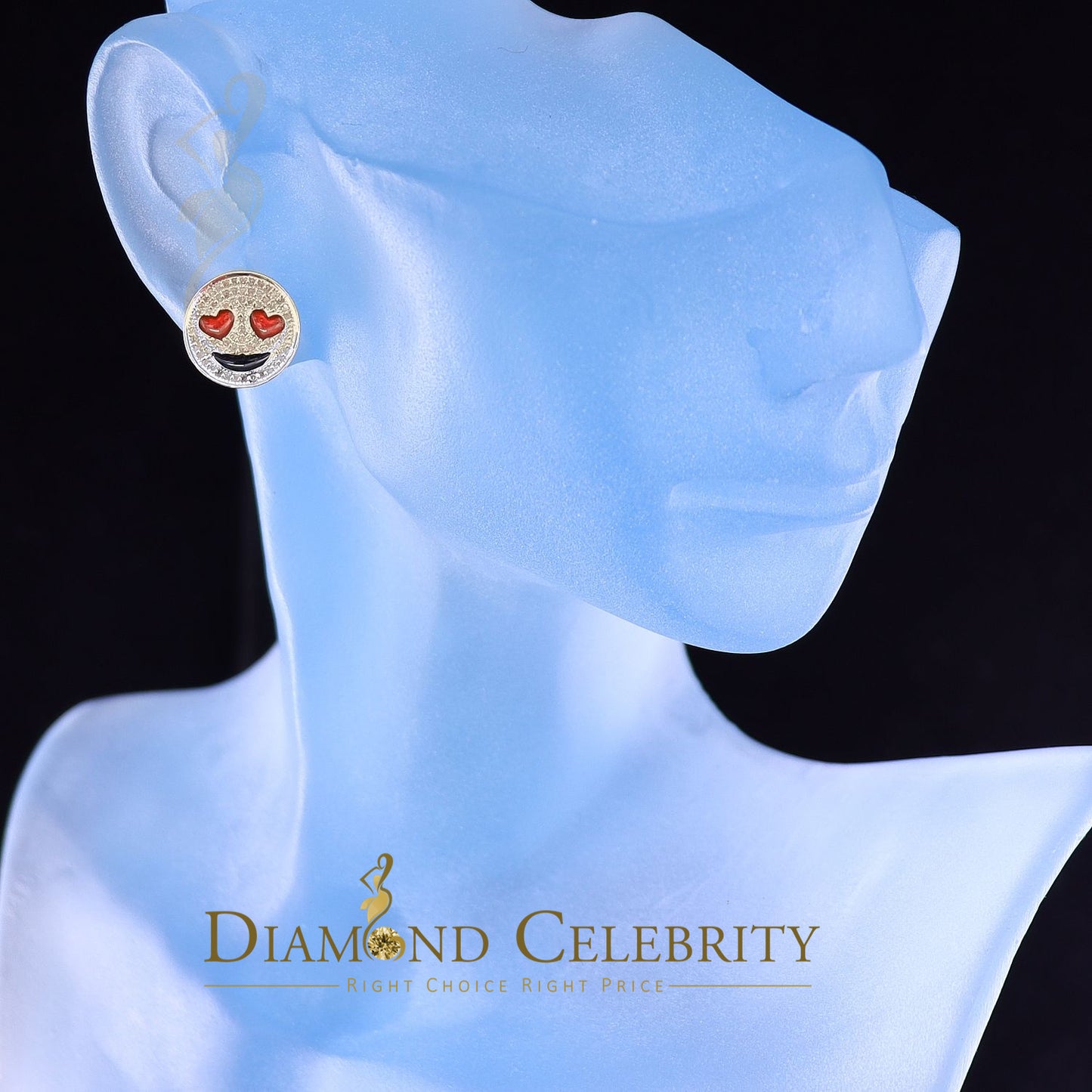 DiamondCelebritees 925 Sterling White Silver 0.33ct Diamond Women's / Men's Round Emoji Earrings