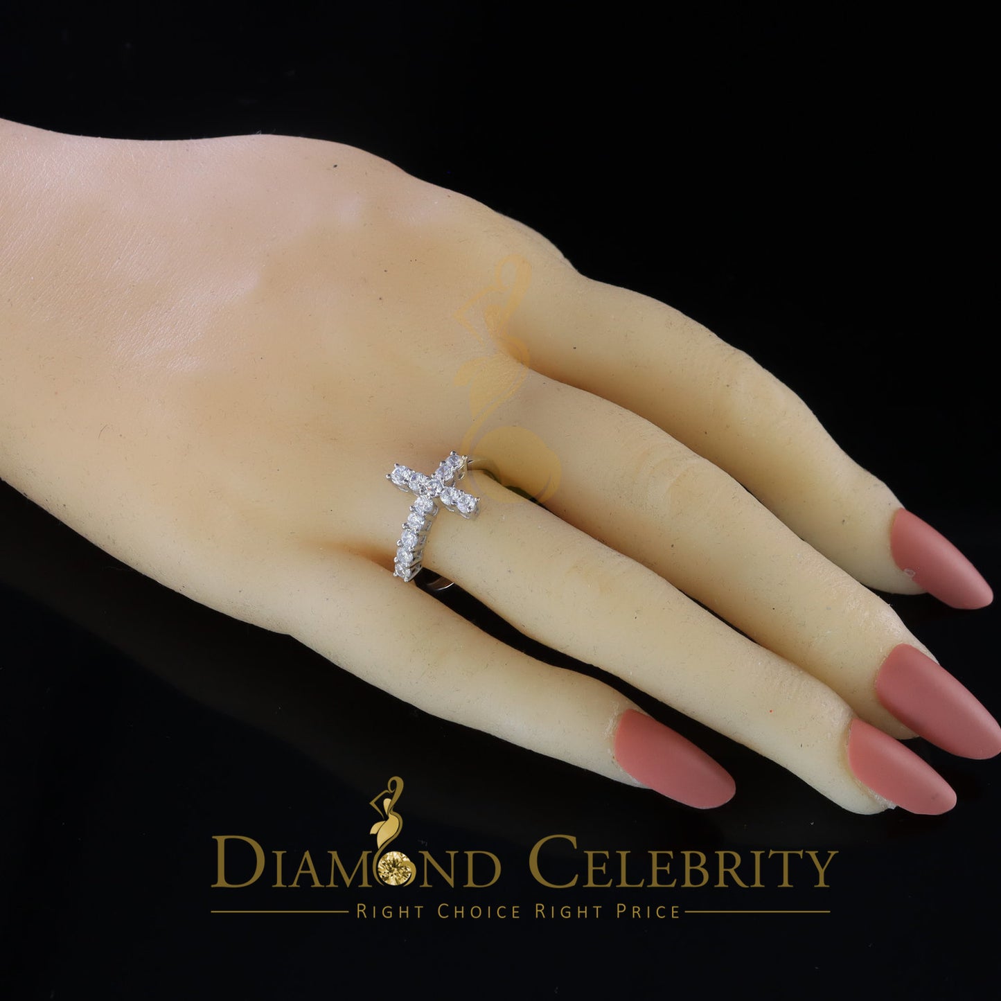 DiamondCelebritees 1.50ct Cubic Zirconia 925 Sterling White Silver Cross Womens Fashion Ring Size 8
