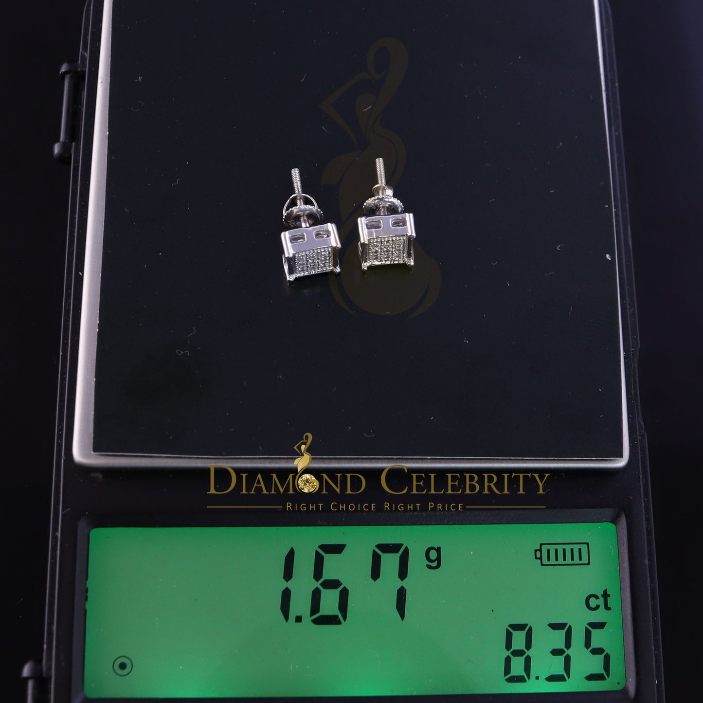 DiamondCelebritees White 925 Silver Men's & Women's Elegant 0.14ct Cubic Zirconia Square Earrings