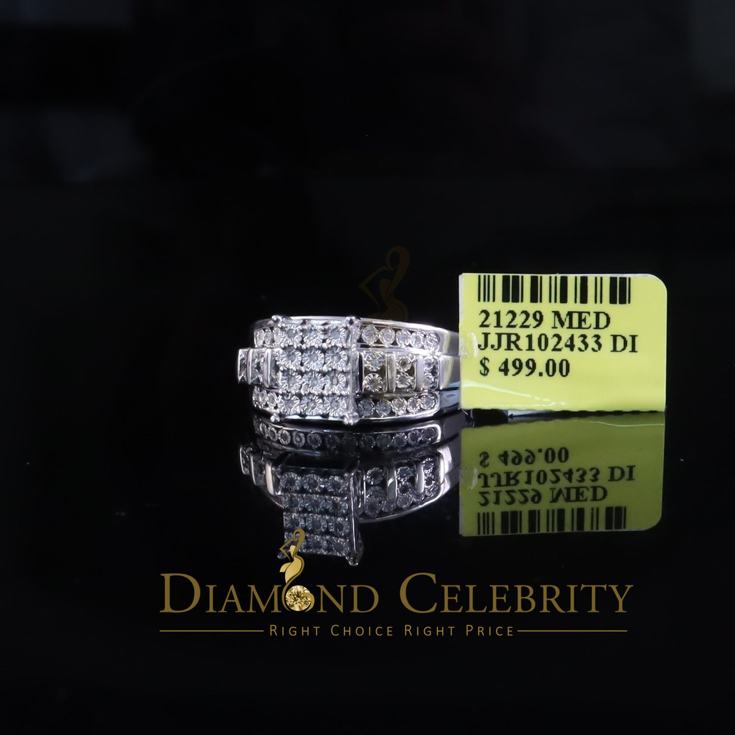 DiamondCelebritees Cinderella Rectangle Real 0.16ct Diamond 925 Silver White Womens Ring Size 8