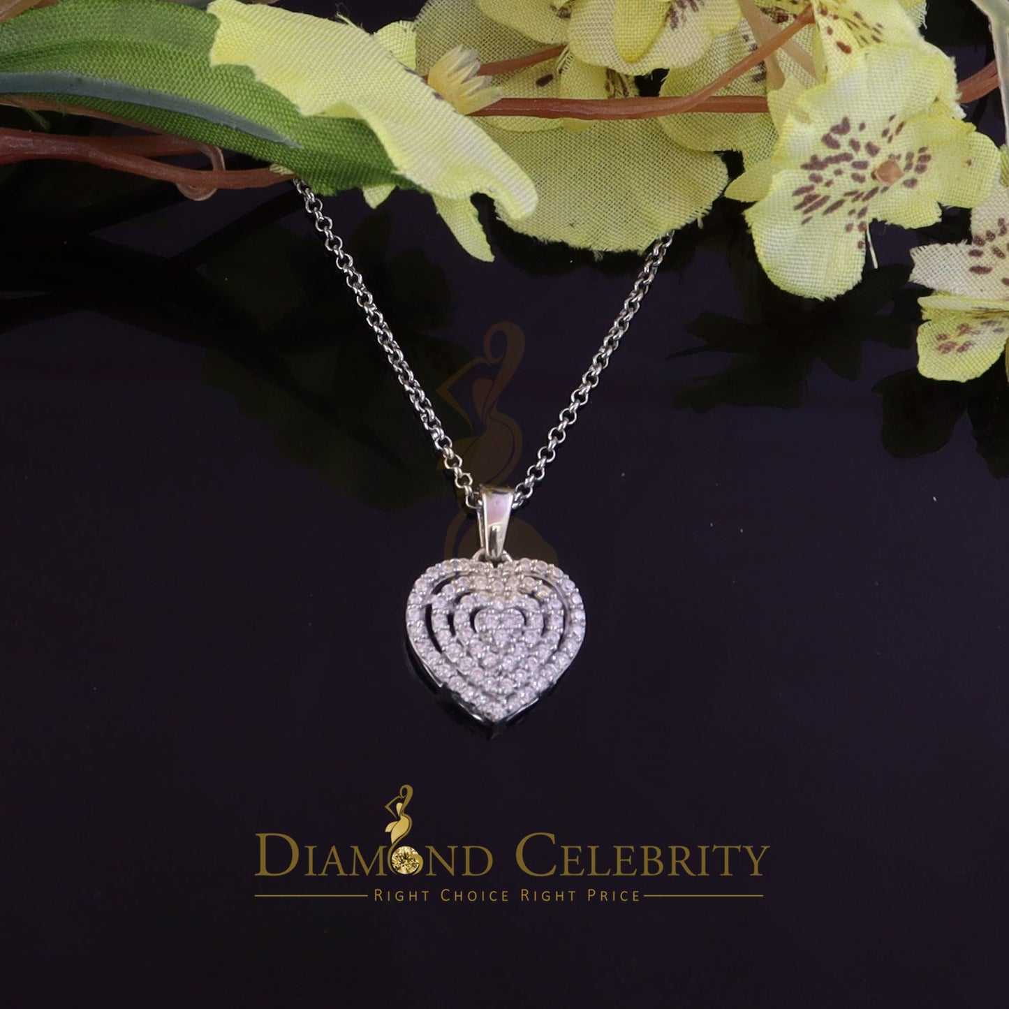 DiamondCelebritees Promise White Sterling Silver HEART Shape Pendant with 0.87ct Cubic Zirconia