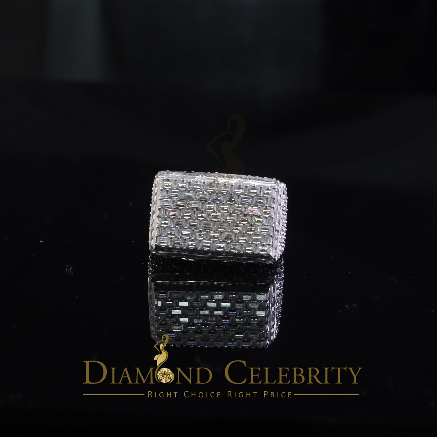 DiamondCelebritees Rectangle Rings Size 10 for Men's 925 White Silver 6.50ct VVS 'D' Moissanite