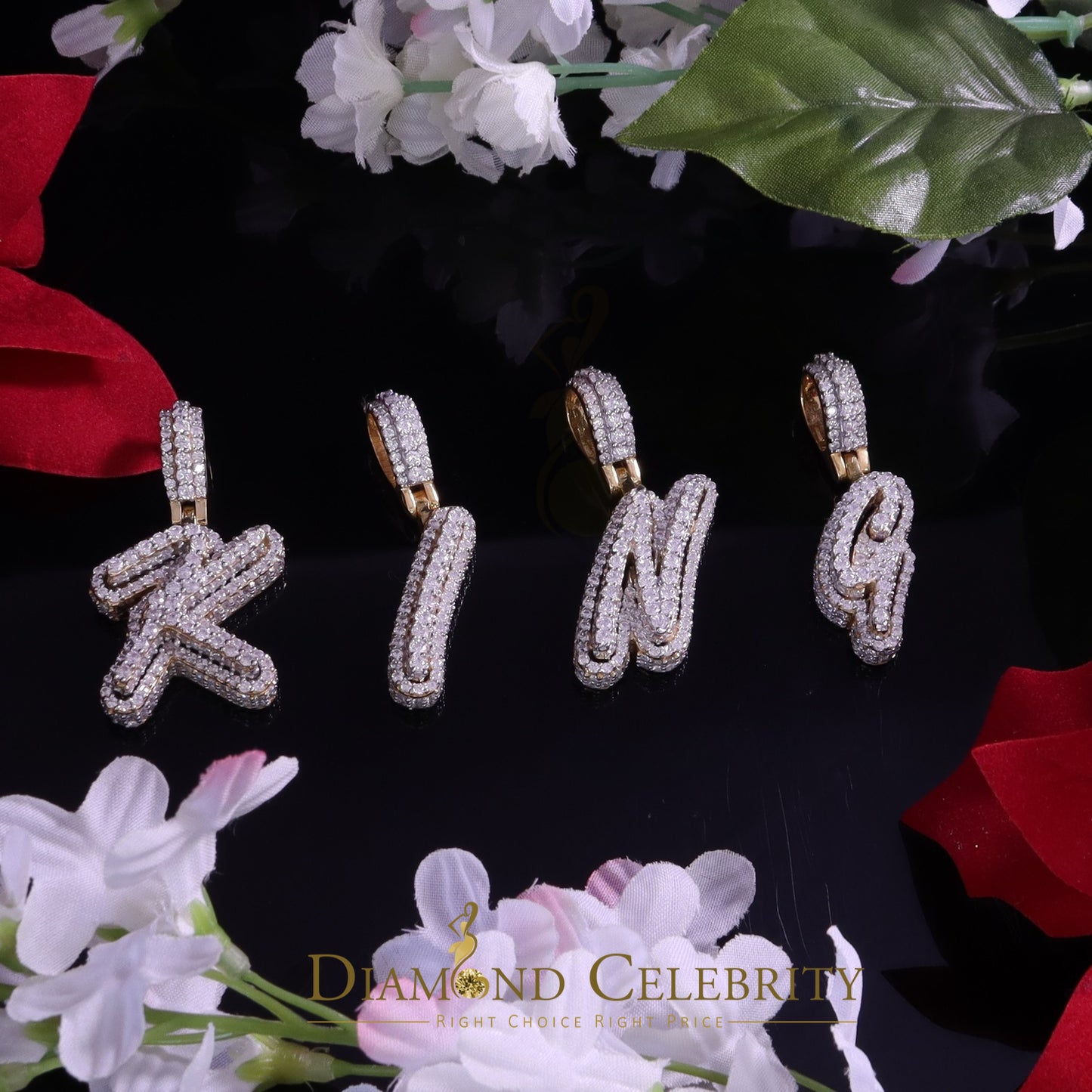 DiamondCelebritees Yellow Cursive 3D Alphabet Shape 925 Sterling Silver Cubic Zirconia Pendant