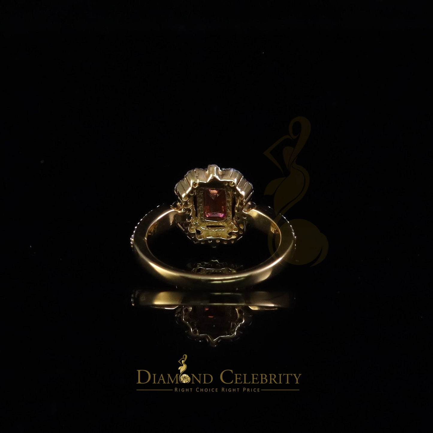 DiamondCelebritees 2.00CT Women's 925 Silver Yellow VVS D Pink & White Moissanite Emerald Ring SZ 7