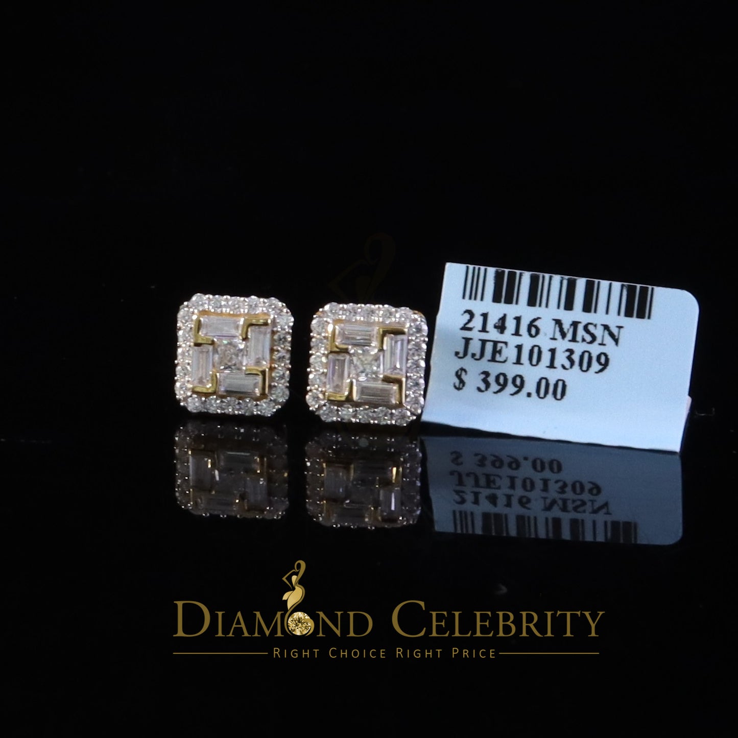 DiamondCelebritees Men's/Women's 1.25ct VVS 'D' Moissanite 925 Silver Yellow Square Stud Earrings