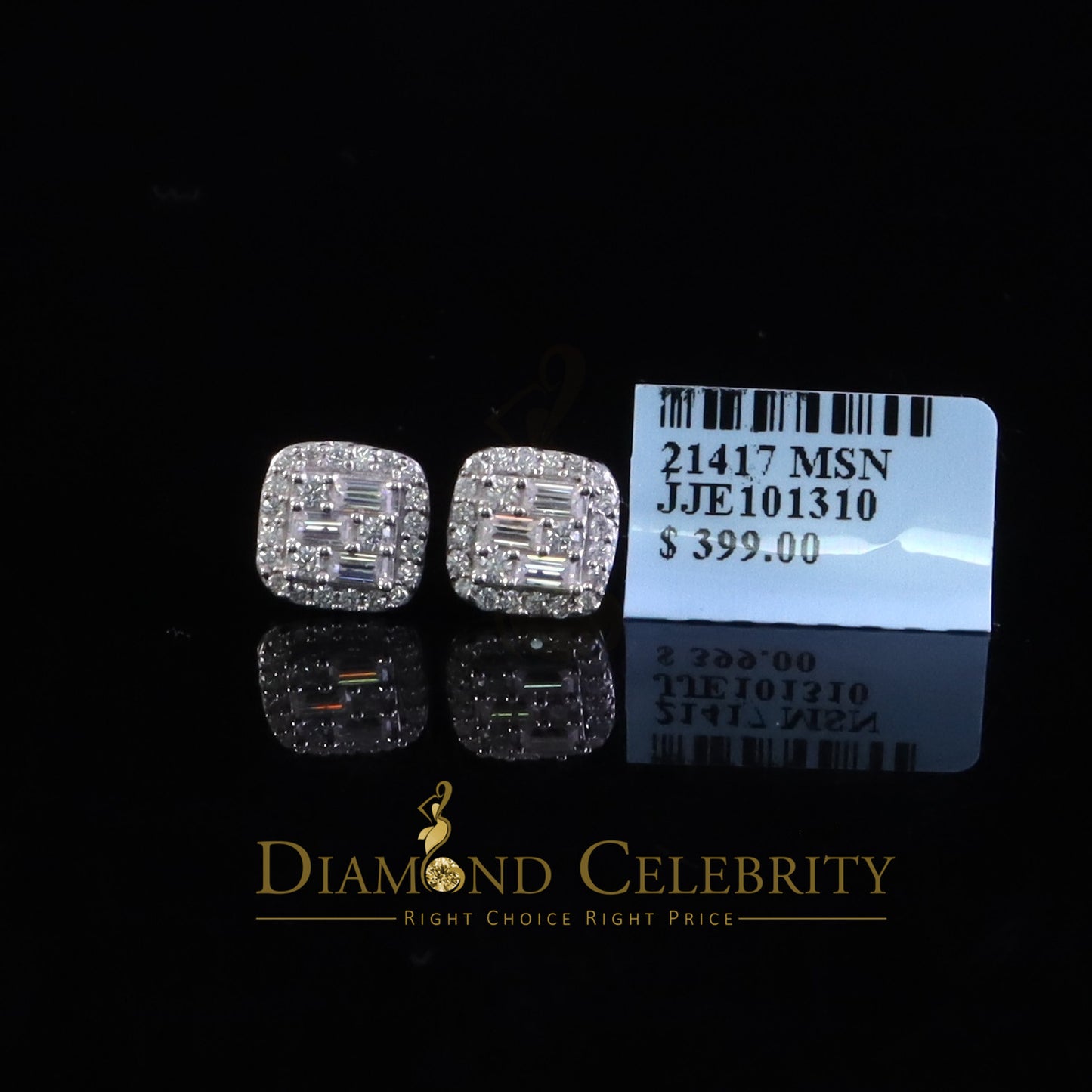 Diamondcelebritees 925 Silver White 0.75ct VVS 'D' Baguette Moissanite Men's/Women's Stud Earrings