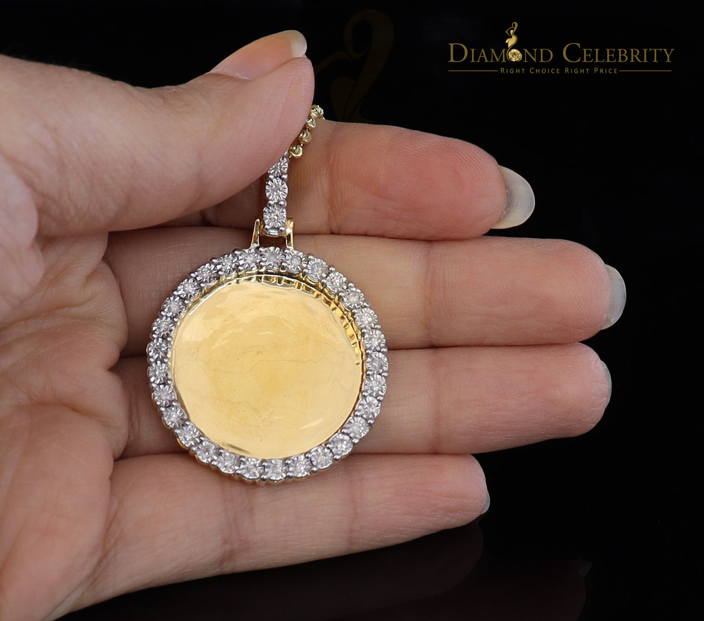 DiamondCelebritees Real 0.66ct Diamond Sterling Silver 1.25" PICTURE Charm Fashion Yellow Pendant