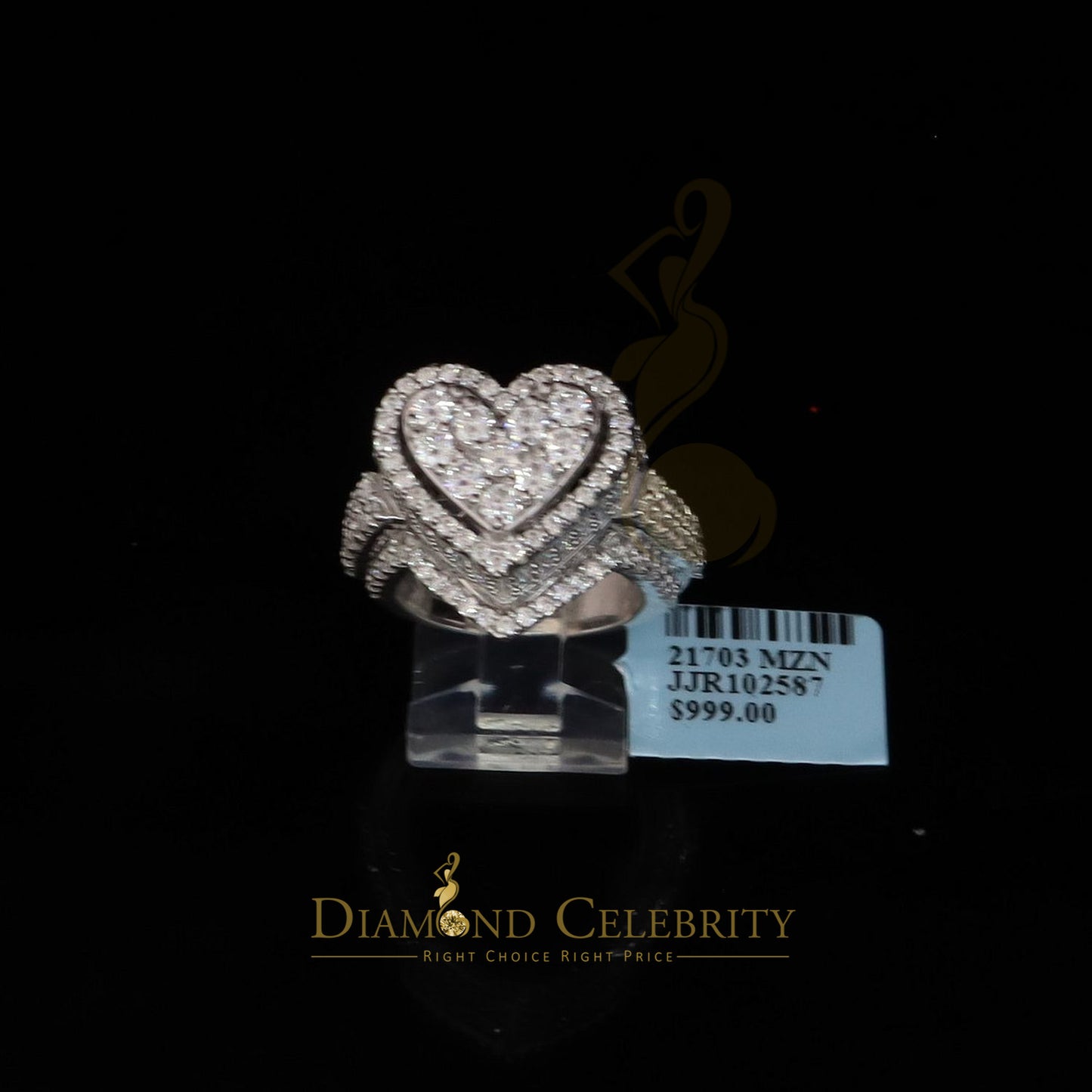 Diamondcelebritess New 5.00ct VVS D 925 Silver 3D Double Heart Moissanite Women's White Ring Sz 7