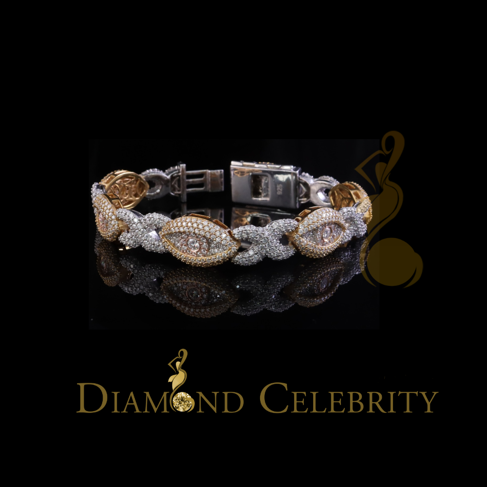 Diamondcelebritees 15.00ct Silver White 925 Moissanite Evil Eye Mens/Womens link Bracelet 8 Inch.