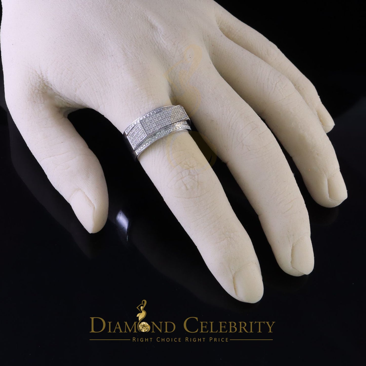 DiamondCelebritees Trendy Micro 0.33ct Real Diamond Men's 925 Silver White Band Style Ring Sz 10