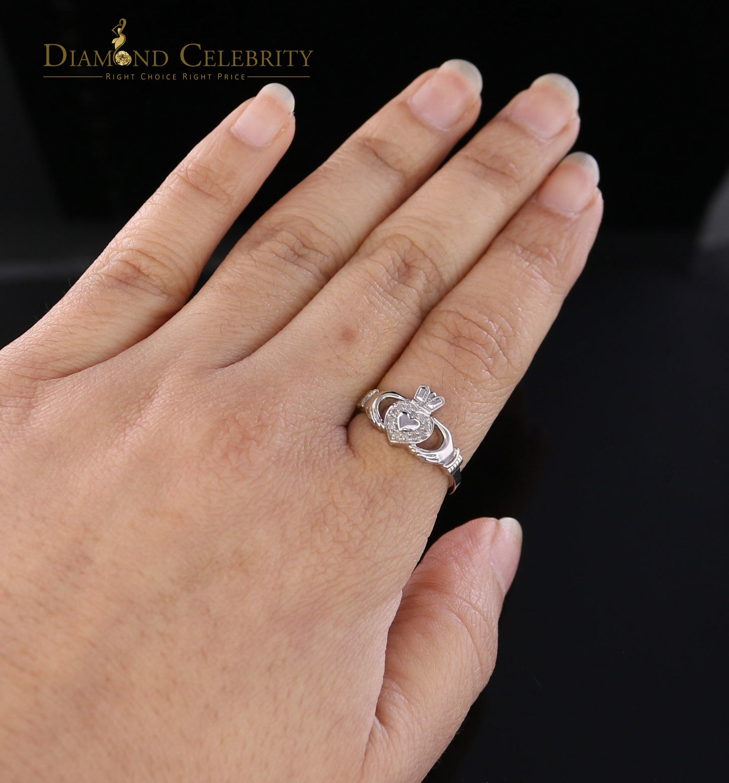 DiamondCelebritees 0.03 CT Real Diamond Womens 925 Sterling Silver White Heart Shape Ring Size 7
