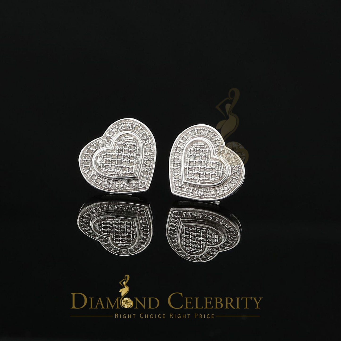 DiamondCelebritees Aretes Para Hombre Heart 925 White Silver 0.30ct Diamond Women's Style Earring