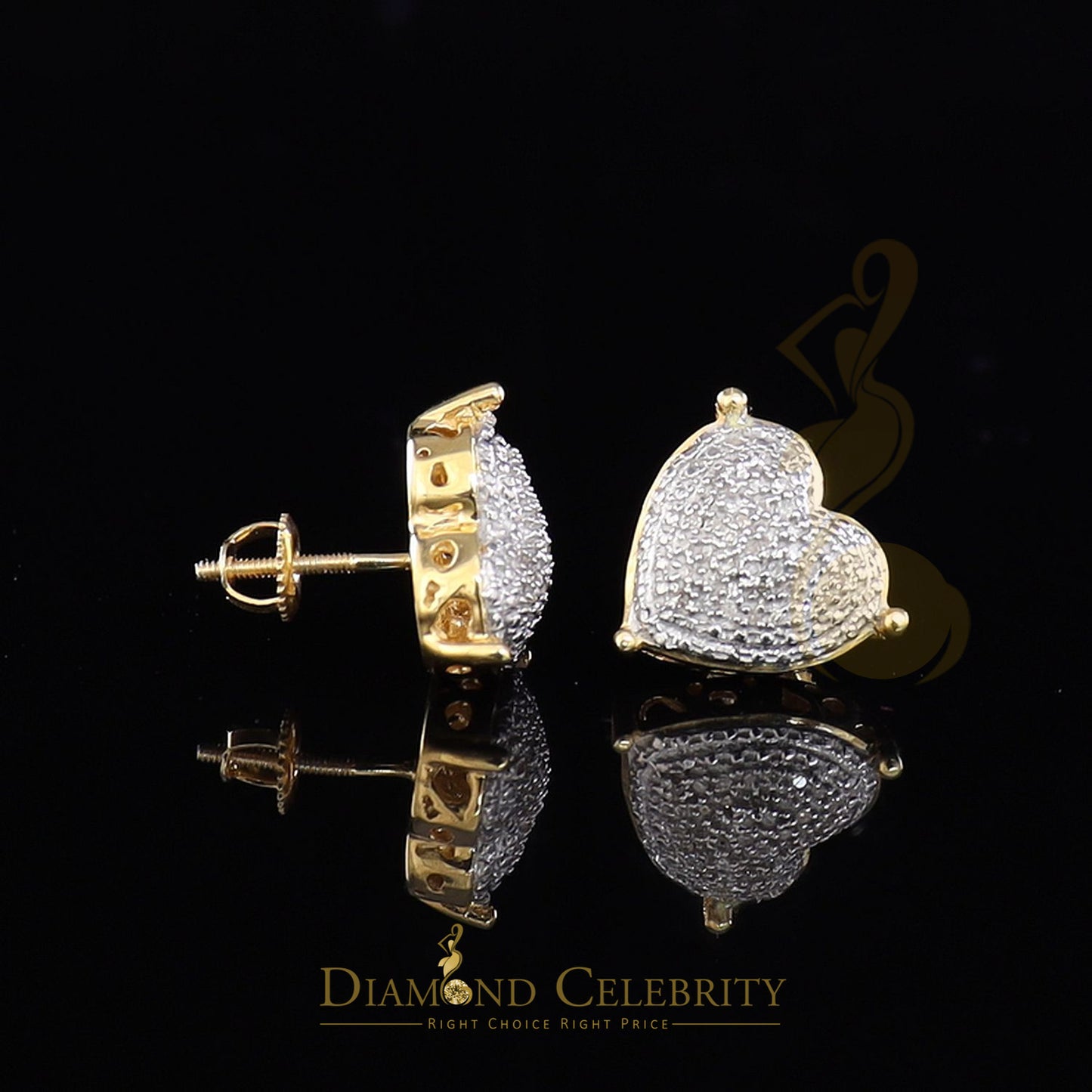 DiamondCelebritees Style Heart 925 Yellow Silver 0.25ct Diamond Women's & Men's Fashion Earrings