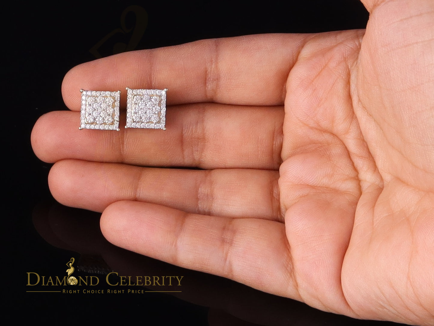 DiamondCelebritees Men's/Womens Yellow Silver 1.25ct VVS 'D' Moissanite Square Stud Earrings