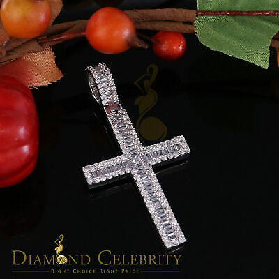 DiamondCelebritees White 925 Sterling Silver Baguette CROSS Shape Pendant 3.22ct Cubic Zirconia