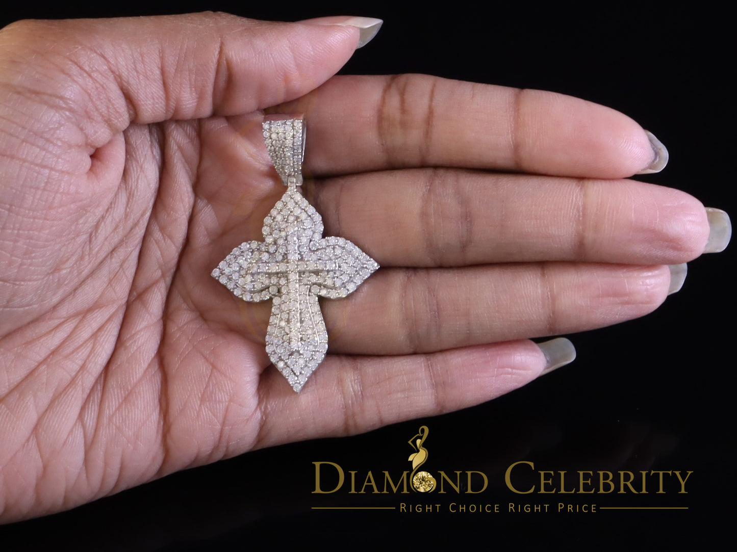Diamondcelebritees 3.0ct VVS D Moissanite White Silver Charm Cross Floury Pendant Men's & Women's