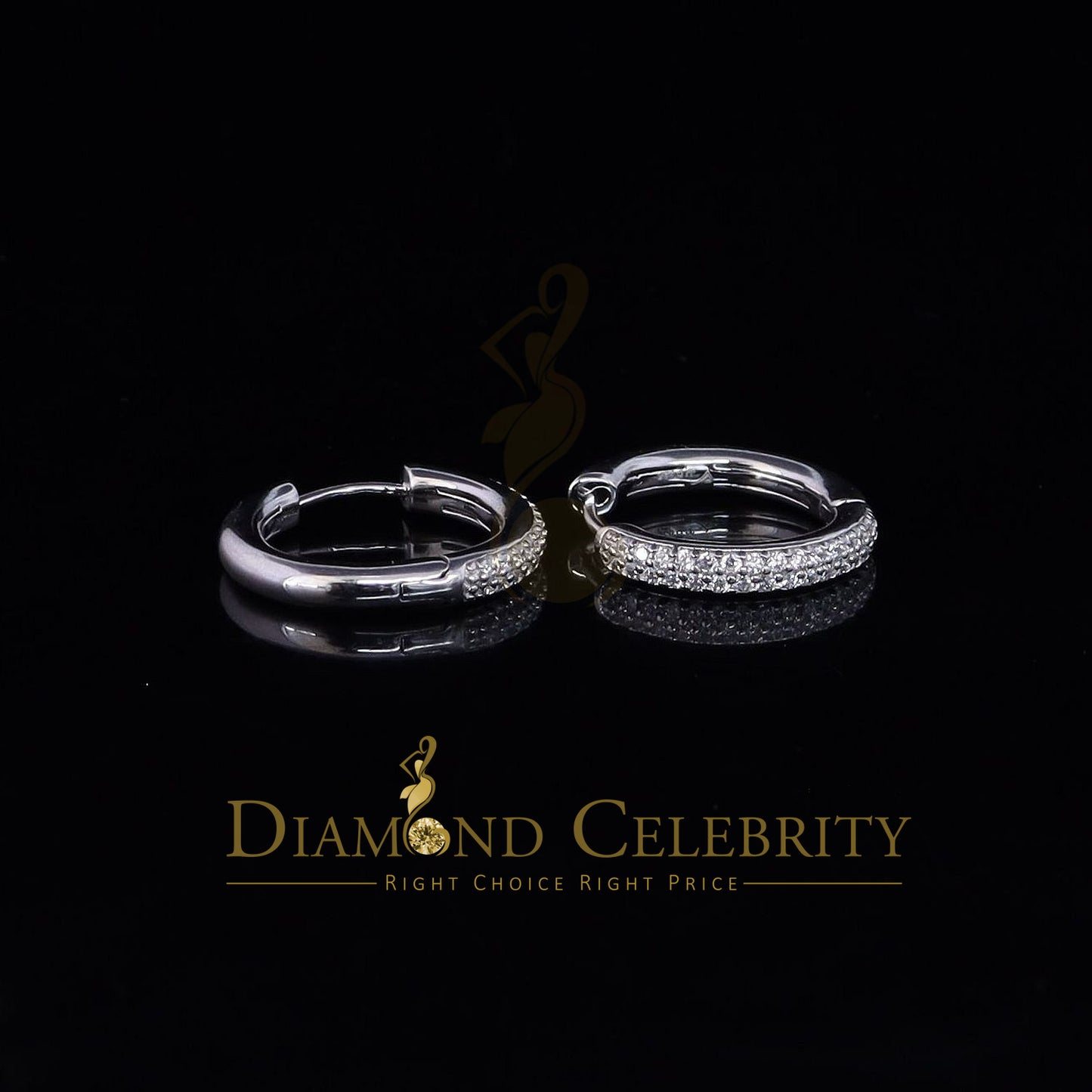 DiamondCelebritees Men's hip hop White 925 Sterling Silver Cubic Zirconia 2 row Huggie Hoop Earring