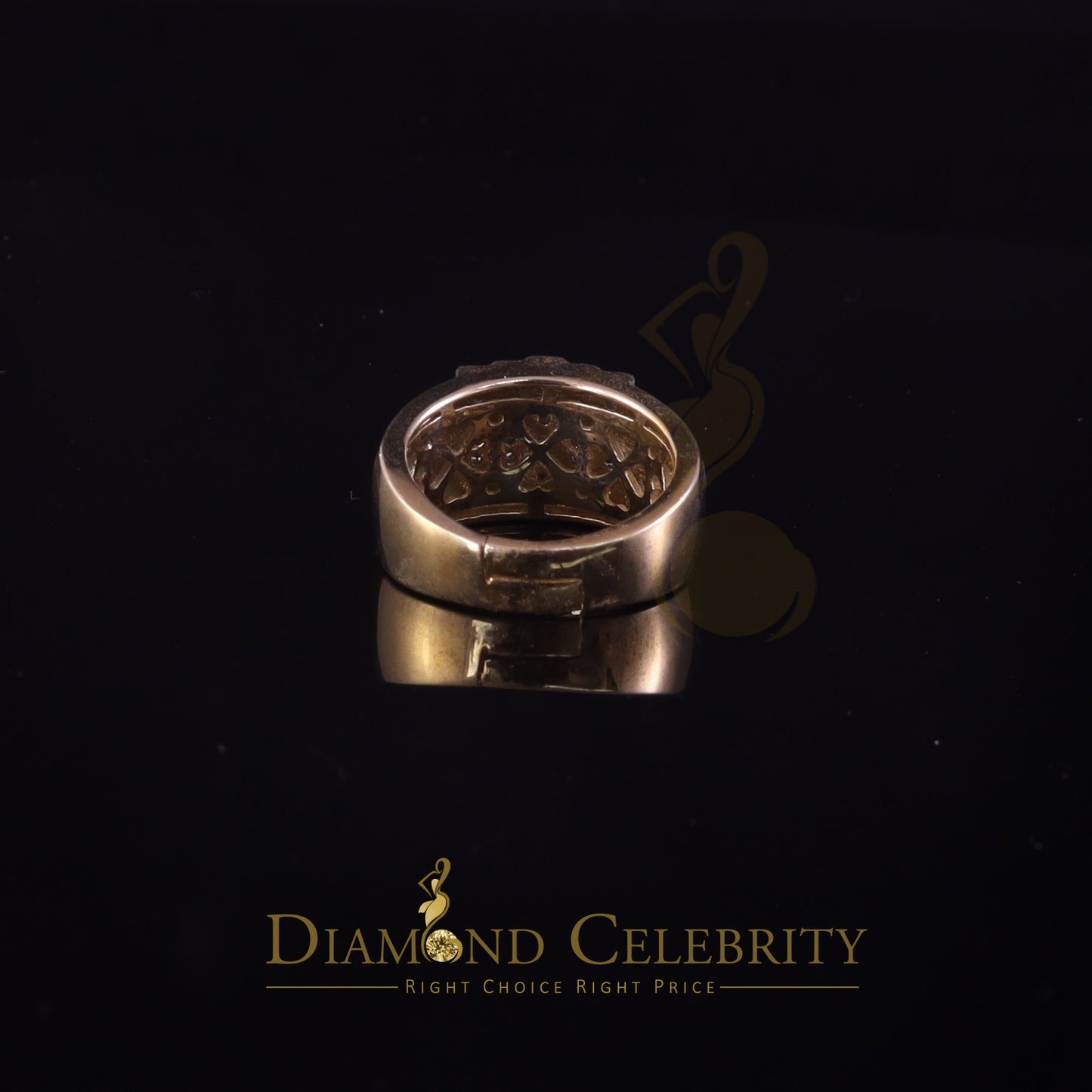 DiamondCelebritees Yellow Silver Rhodium Plated CZ 1.40ct Wide Band Men Adjustable Ring SZ 8 to 10