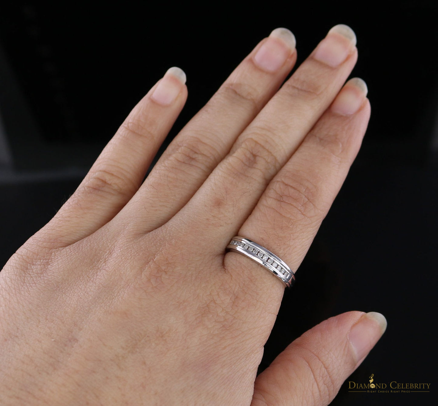 DiamondCelebritees 10K Real White Gold with 0.15CT Real Diamond Round-Shape Womens Ring Size 6.5