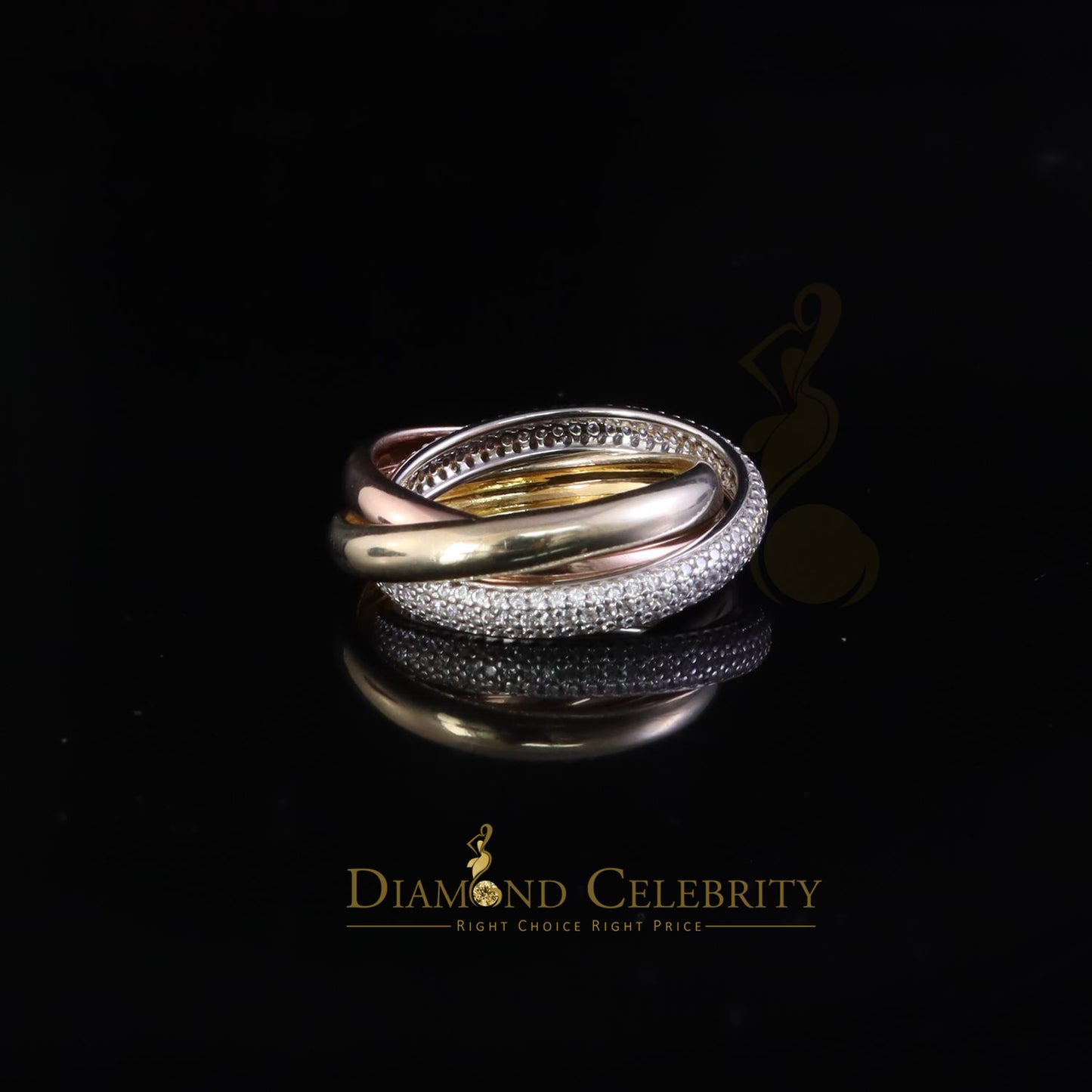 DiamondCelebritees 925 Silver And Cubic Zirconia White Round Shape With Women'sTrinity Ring Size 8