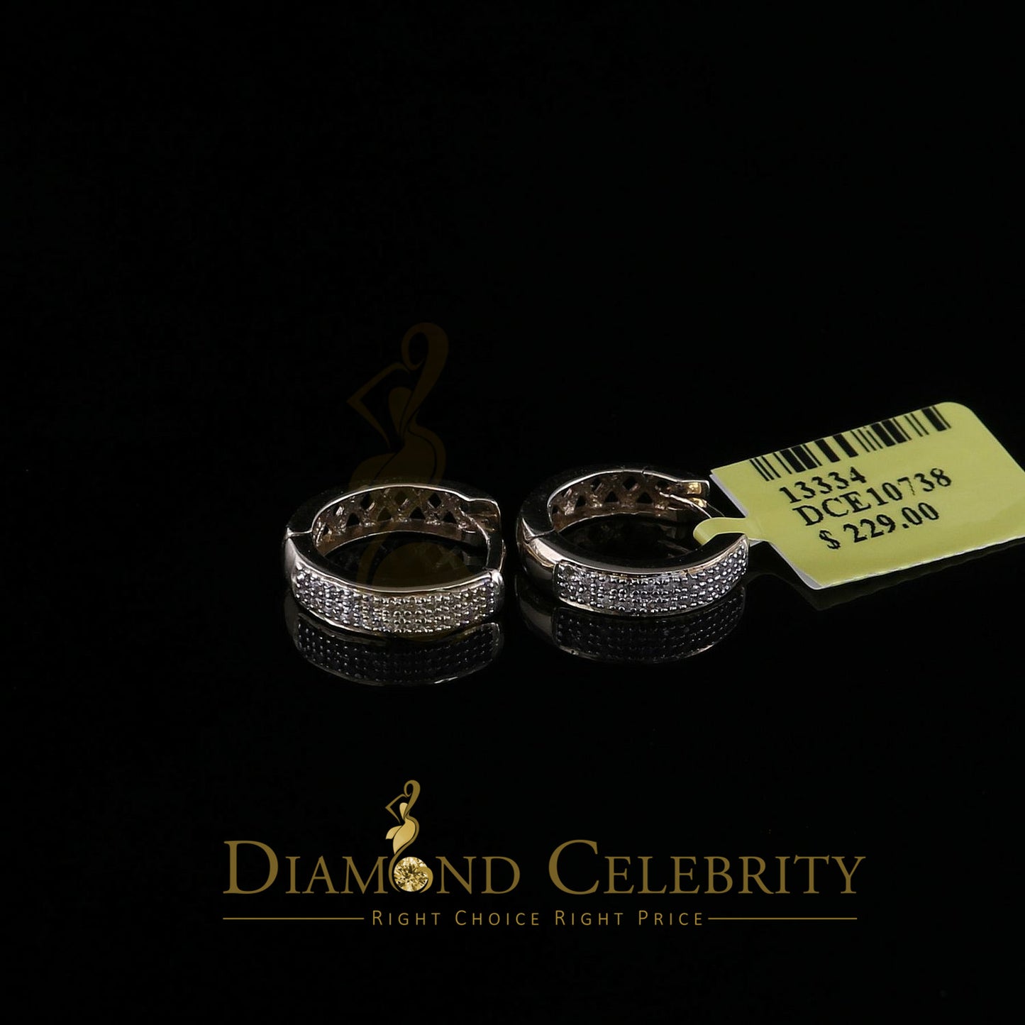 DiamondCelebritees 0.15ct Diamond 925 Sterling Silver Yellow Hoop Stud Earrings For Men's / Women's