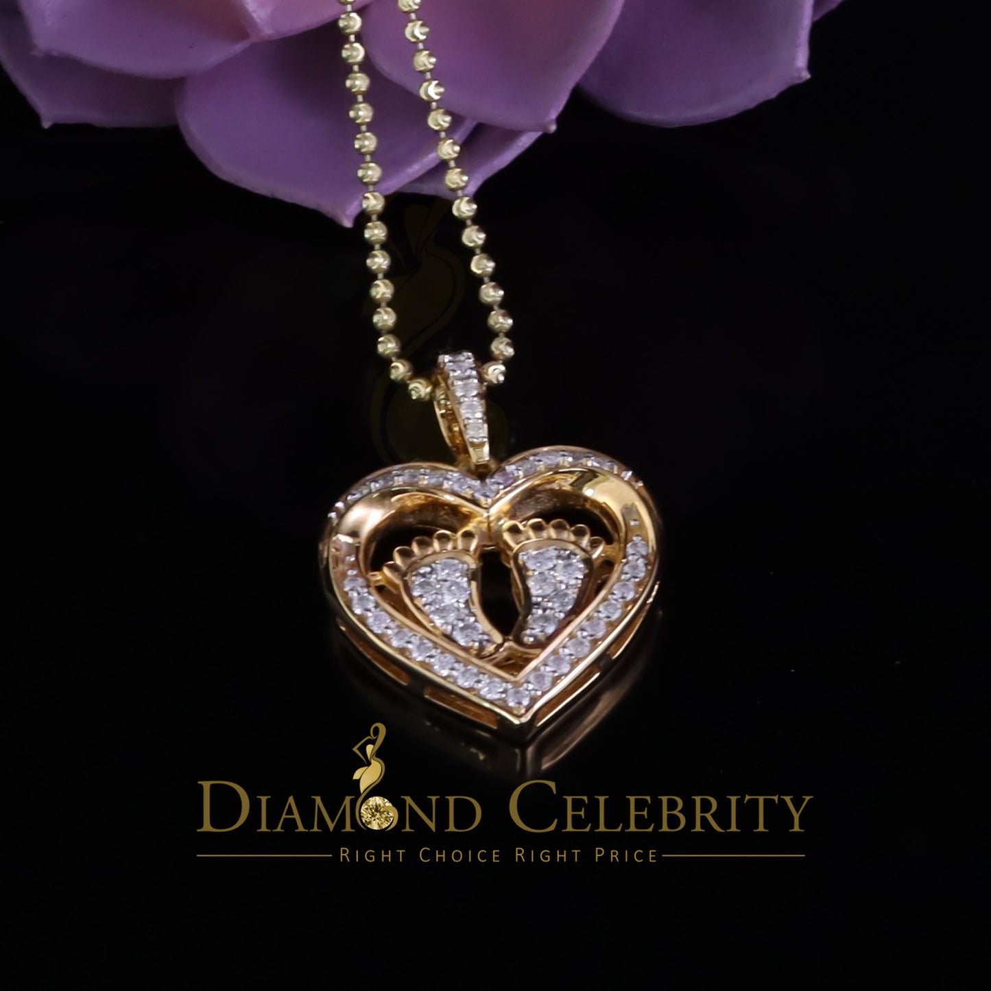 Diamondcelebritees 1.50ct Yellow Heart Child feet Mom 925 VVS D Silver Moissanite Women Pendant