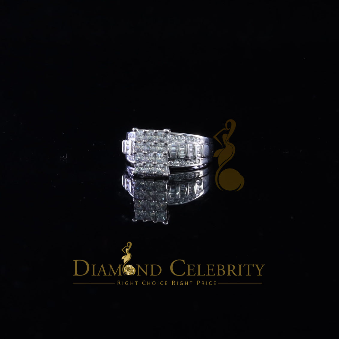 DiamondCelebritees 925 White Silver Square 1.10ct Cubic Zirconia Engagement Womens Ring Size 6.5