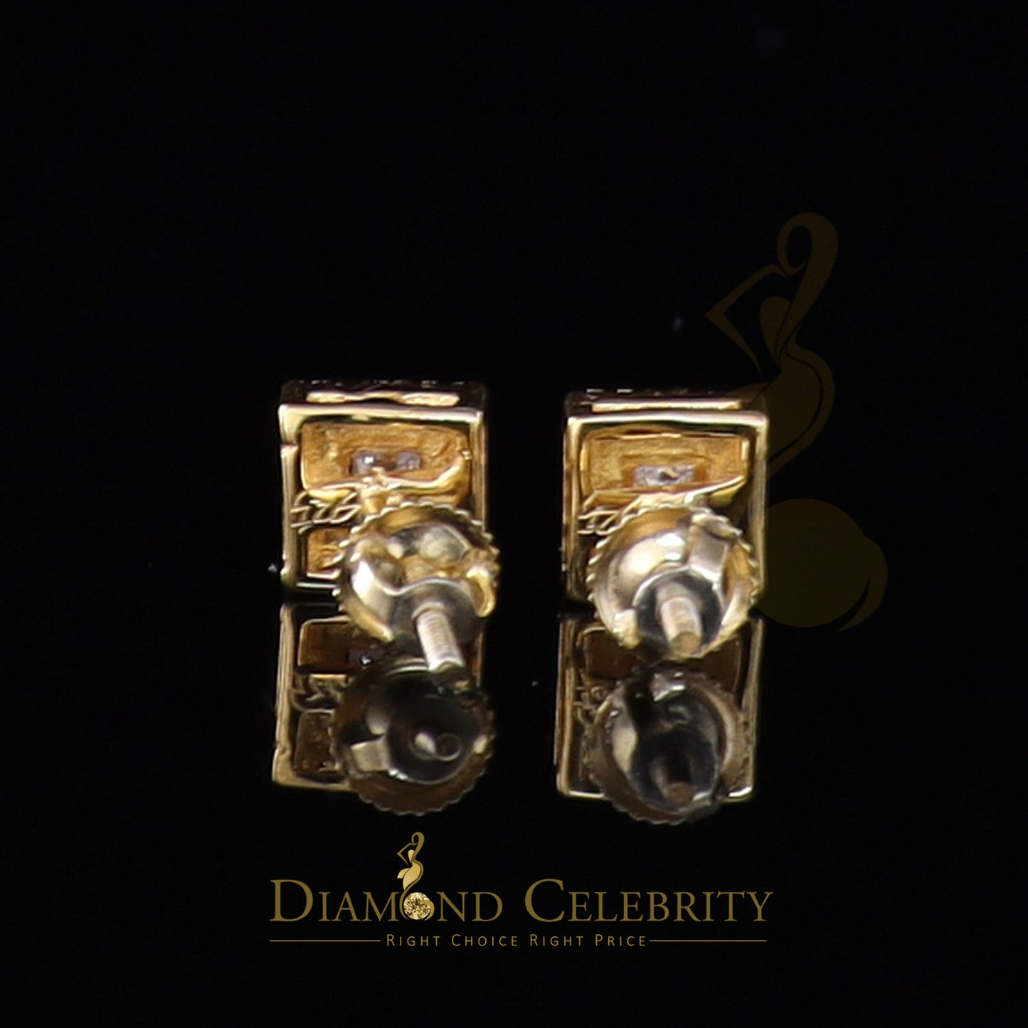 DiamondCelebritees 925 Yellow Silver 0.20ct Diamond Women's/ Men's Stud Square Fashion Earrings