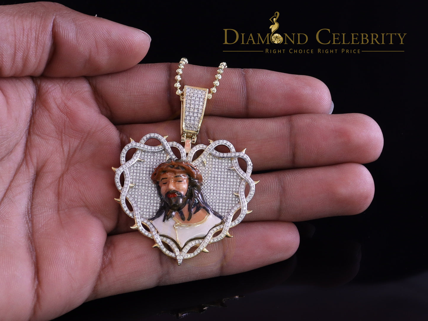 Diamondcelebritees Jesus 925 Silver 2.00ct Moissanite Yellow 1.60inches Jesus Love Charm Pendant