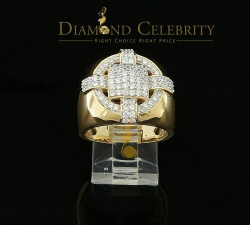 DiamondCelebritees Yellow Silver Square 1.70ct Cubic Zirconia Men Adjustable Ring From SZ 9 to 11