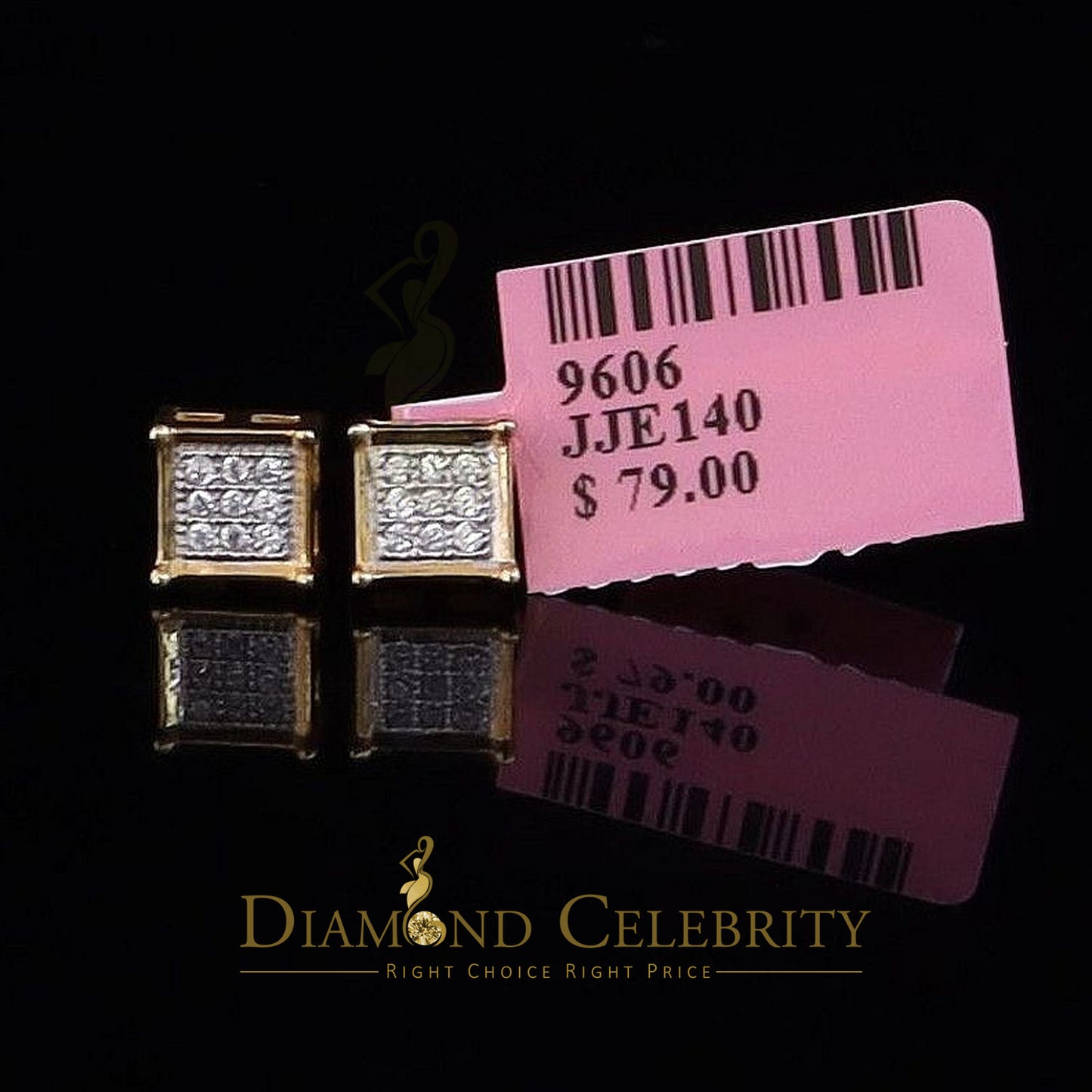 DiamondCelebritees Yellow 925 Silver 0.14ct Men's & Women's Elegant Cubic Zirconia Square Earrings