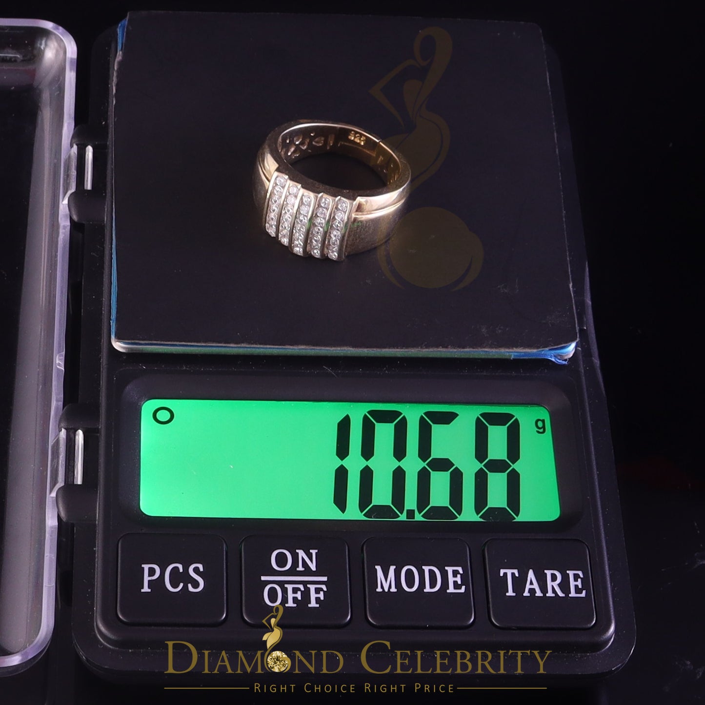 DiamondCelebritees Yellow Silver Rhodium Plated CZ 1.40ct Wide Band Men Adjustable Ring SZ 8 to 10
