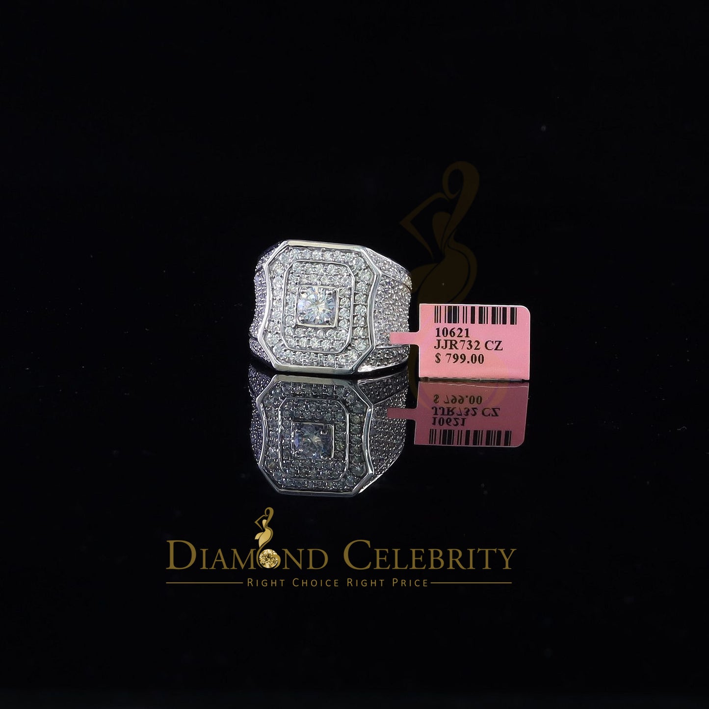 DiamondCelebritees 925 Silver White 14.00ct Cubic Zirconia Wide Band Men's Engagement Ring Size 10