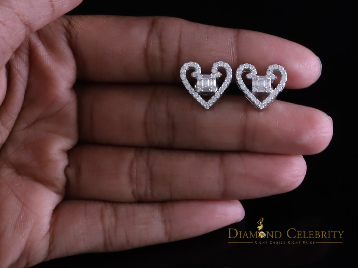 Diamondcelebritees Men/Women Stud 925White Silver Heart Baguette Earrings 1.00ct VVS D Moissanite