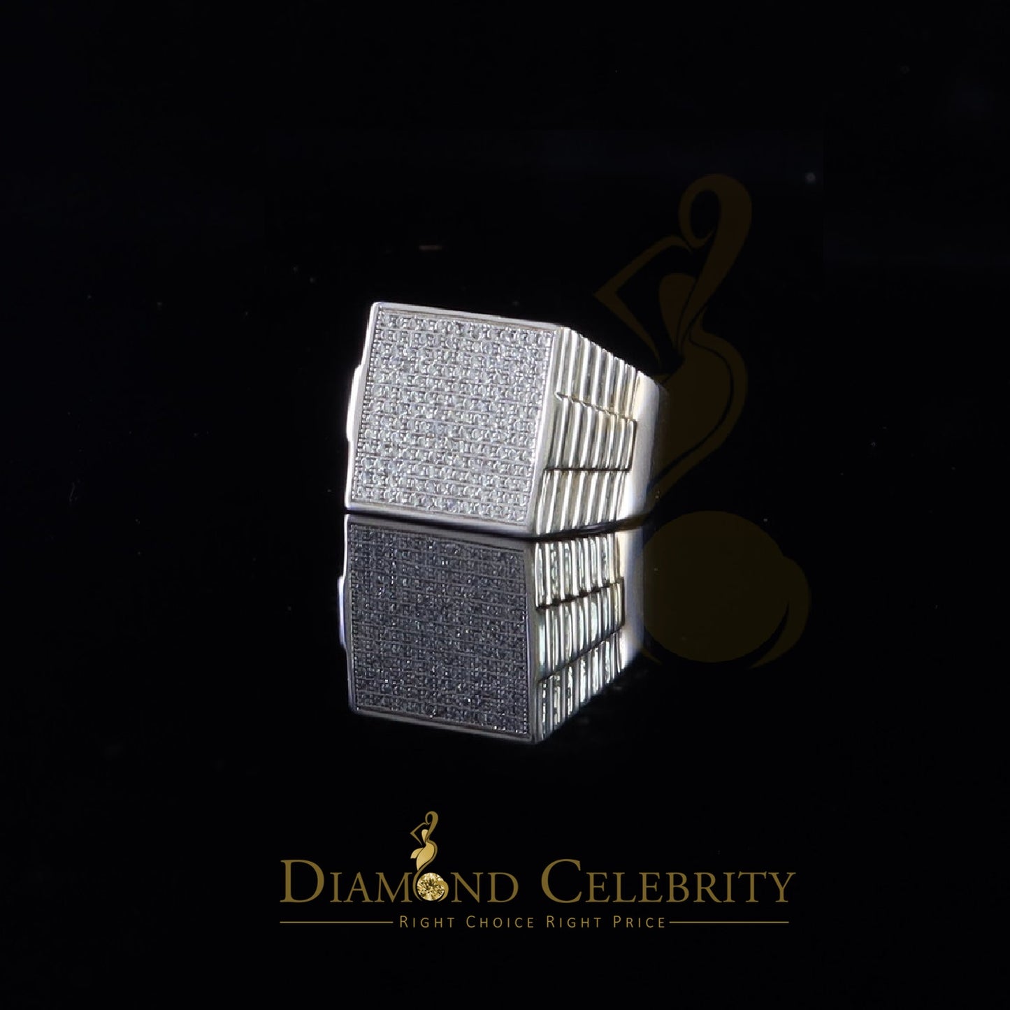 DiamondCelebritees 925 Silver White 1.70ct Cubic Zirconia Wide Square Cocktail Men's Ring Size 10