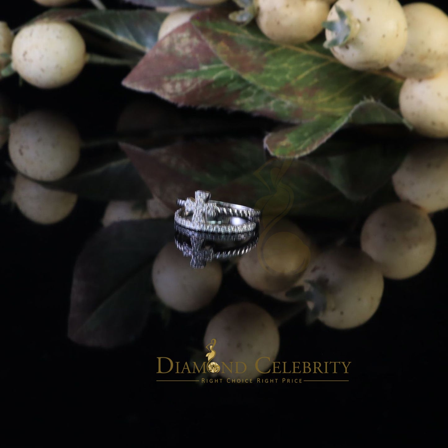 DiamondCelebritees 925 White Silver 0.40ct Cubic Zirconia Engagement Womens Cross Ring Size 7