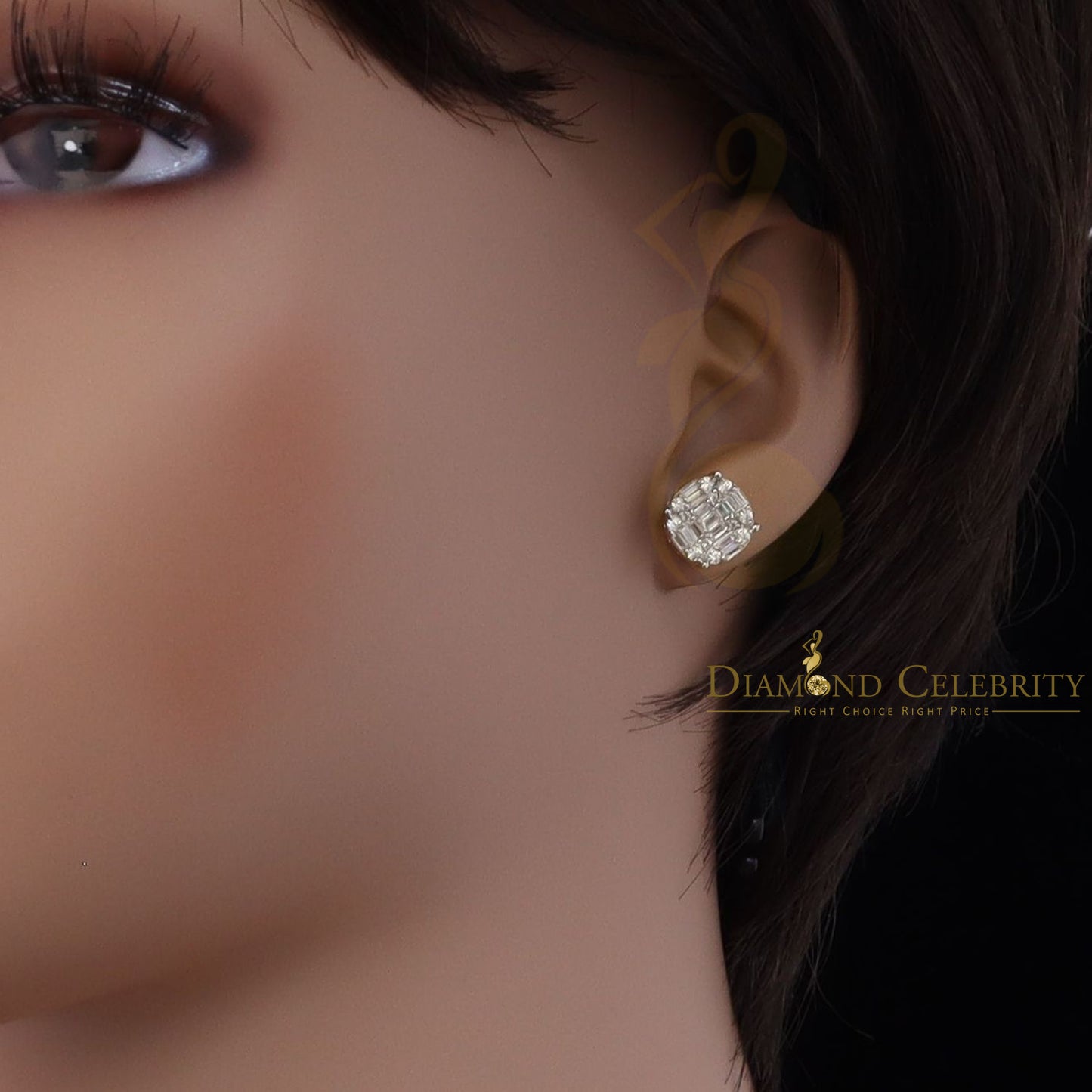 DiamondCelebritees 925 Silver Real 1.02ct Cubic Zirconia Round Yellow Earrings For Men's & Women's