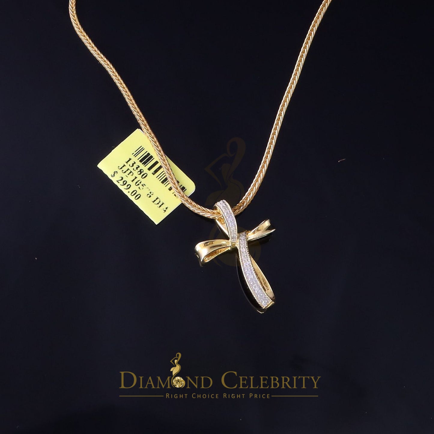 DiamondCelebritees Real 0.07ct Diamond Sterling Silver Yellow Cross Pendant